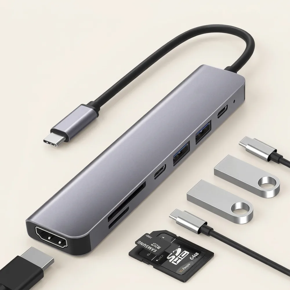 7-in-1 USB-C Hub — 4K HDMI, USB 3.0 Ports & SD/TF Card Reader